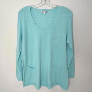 Nicole Alexander Aqua Linen Cotton Lightweight Sweater Size Large Linen Cotton